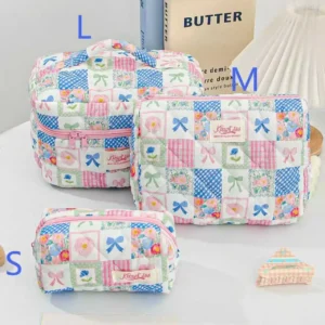 Quilted Cotton Makeup/Cosmetic Organizer Bag With Zipper - Thumbnail Image 25