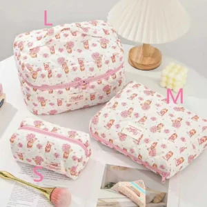 Quilted Cotton Makeup/Cosmetic Organizer Bag With Zipper - Thumbnail Image 13
