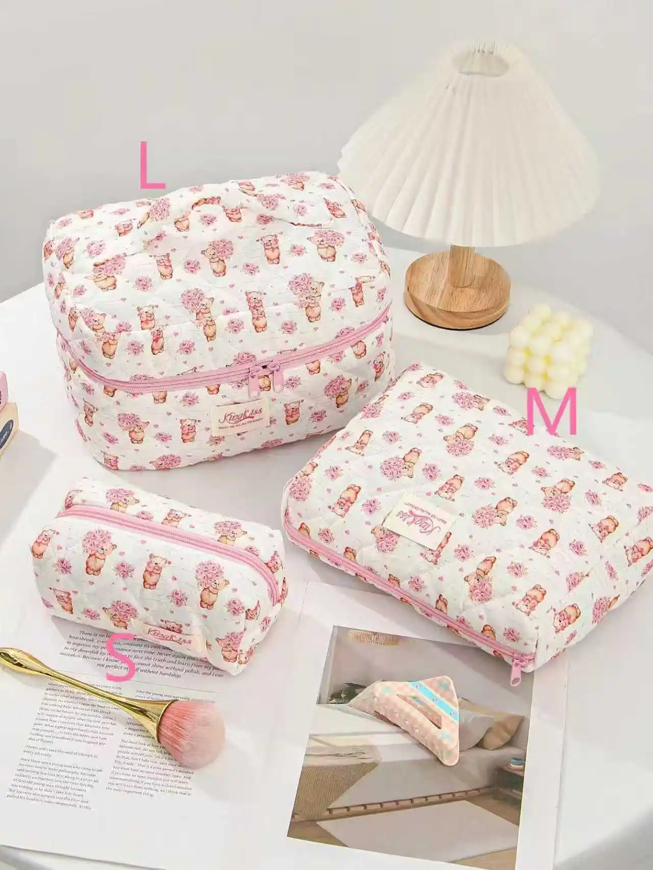 Quilted Cotton Makeup/Cosmetic Organizer Bag With Zipper - Image 13