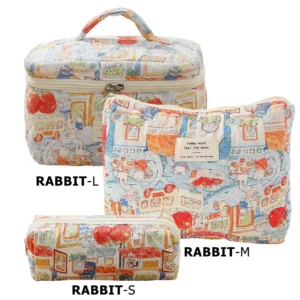 Quilted Cotton Makeup/Cosmetic Organizer Bag With Zipper - Thumbnail Image 2