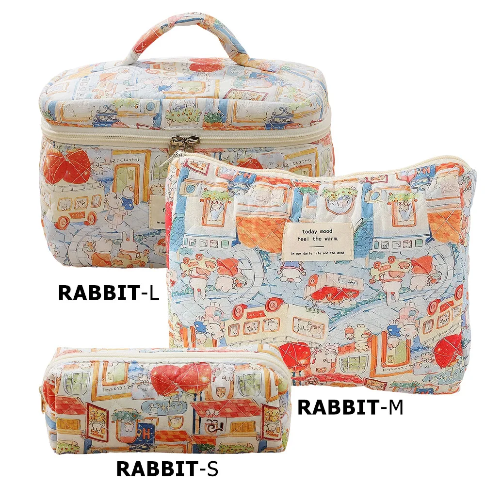 Quilted Cotton Makeup/Cosmetic Organizer Bag With Zipper - Image 2