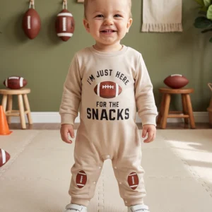 Boy Romper Long Long-Sleeve  Crew Neck Football Romper