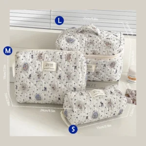 Quilted Cotton Makeup/Cosmetic Organizer Bag With Zipper - Thumbnail Image 9