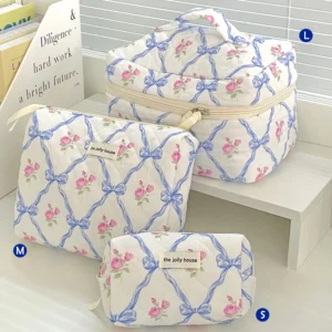 Quilted Cotton Makeup/Cosmetic Organizer Bag With Zipper - Thumbnail Image 16