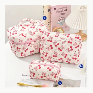 Quilted Cotton Makeup/Cosmetic Organizer Bag With Zipper - Thumbnail Image 7