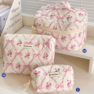 Quilted Cotton Makeup/Cosmetic Organizer Bag With Zipper - Thumbnail Image 15