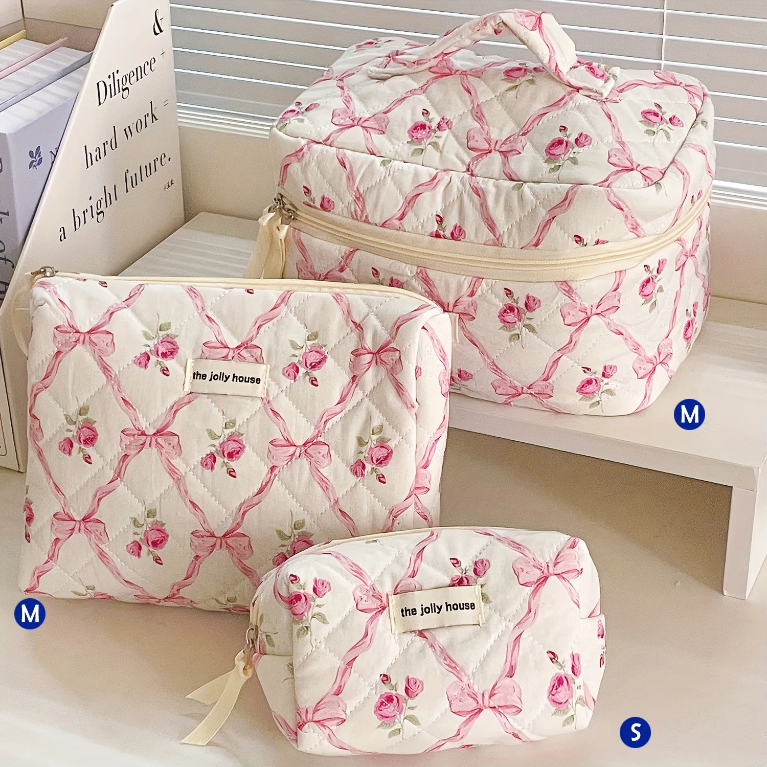 Quilted Cotton Makeup/Cosmetic Organizer Bag With Zipper - Image 15