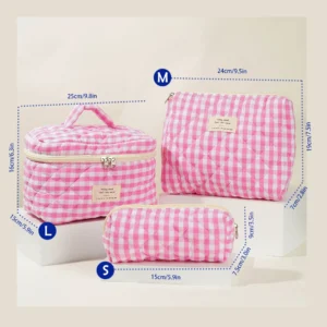 Quilted Cotton Makeup/Cosmetic Organizer Bag With Zipper - Thumbnail Image 17
