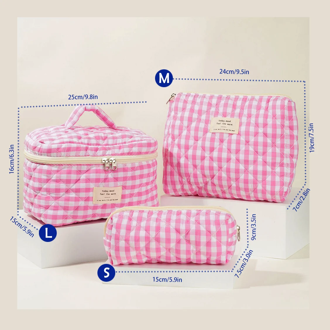 Quilted Cotton Makeup/Cosmetic Organizer Bag With Zipper - Image 17